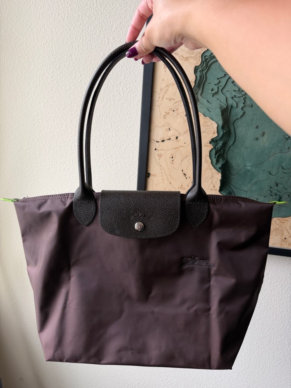 Longchamp Nylon Tote with Dark Brown Leather Trim